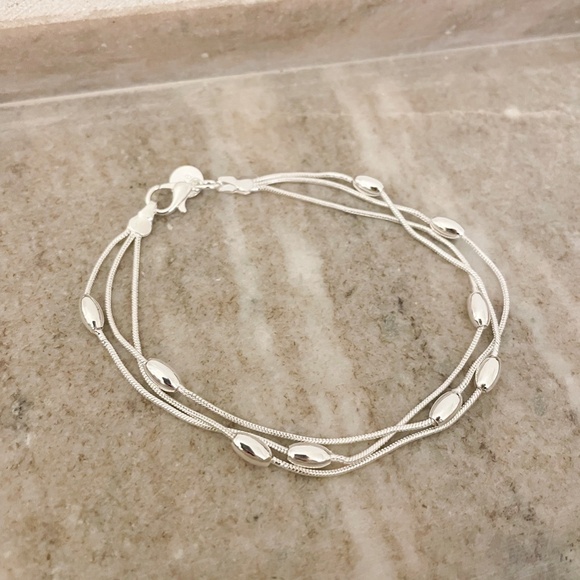 925 Sterling Silver Multi Layer Bead Bracelet Dainty Minimalist Bracelet - Picture 5 of 6